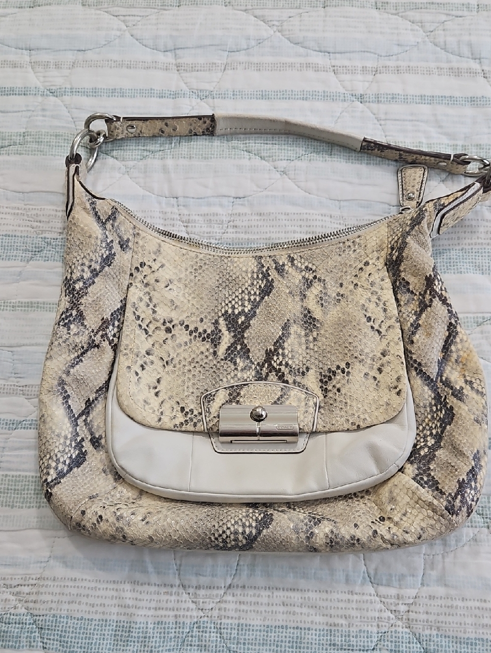 Coach Two Tone Off White & Python Snake Print Kristin Purse
